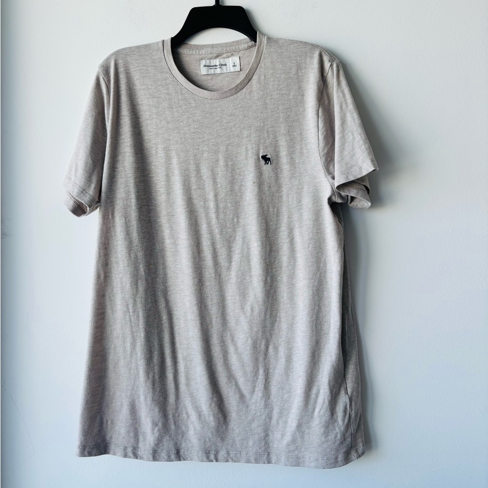Y2K Mens Abercrombie & Fitch Soft A&F Tee Moose Oatmeal Beige Short Sleeve Large
